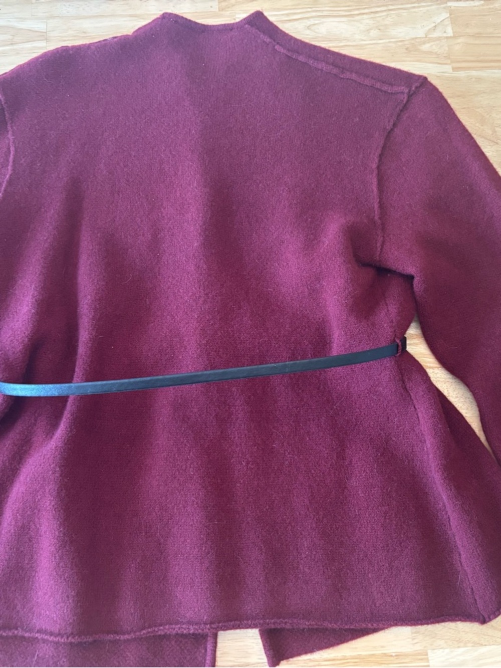 NWOT Zara 100% Wool, Belted Jacket in Burgundy, sz Med - Picture 4 of 5